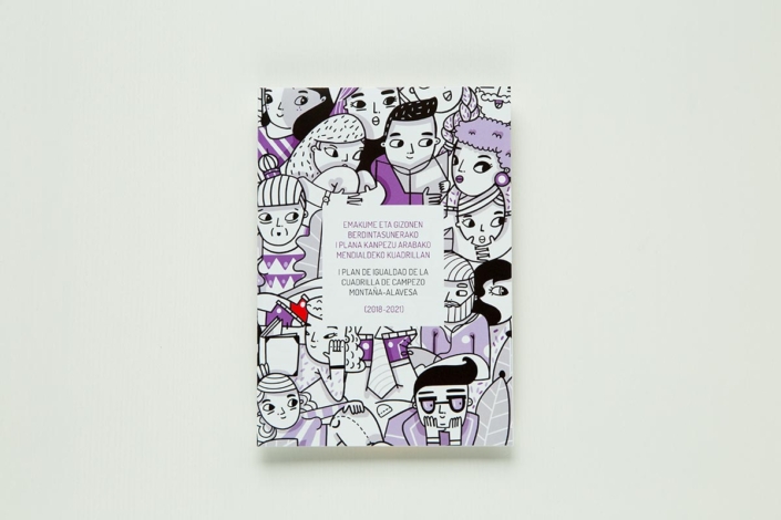 Diseño del folleto del I Plan de Igualdad de la Cuadrilla de Campezo Montaña-Alavesa (2018-2021)