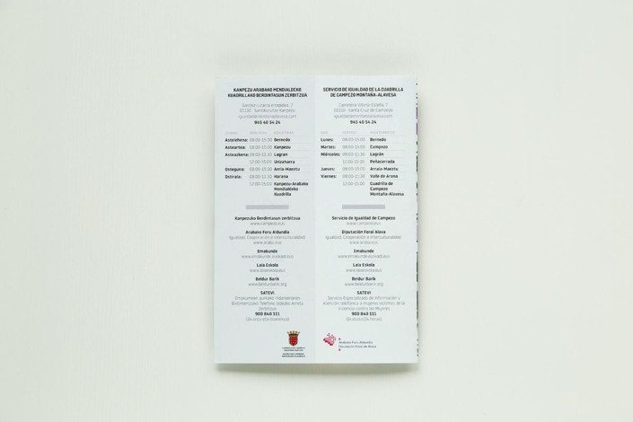 Diseño del folleto del I Plan de Igualdad de la Cuadrilla de Campezo Montaña-Alavesa (2018-2021)