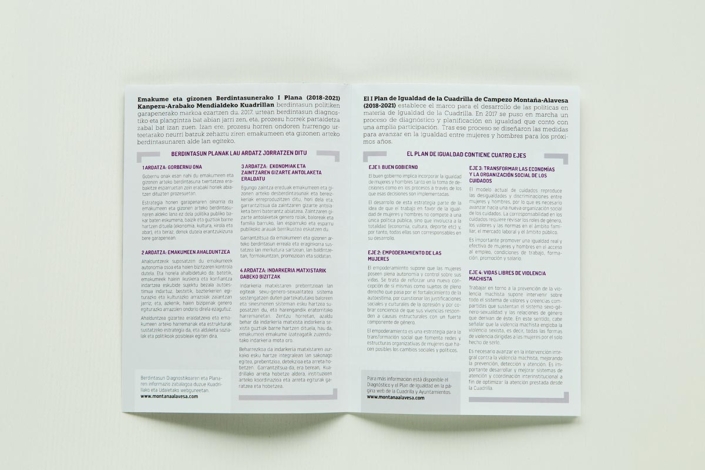 Diseño del folleto del I Plan de Igualdad de la Cuadrilla de Campezo Montaña-Alavesa (2018-2021)