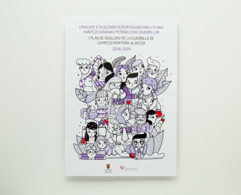Diseño del folleto del I Plan de Igualdad de la Cuadrilla de Campezo Montaña-Alavesa (2018-2021)