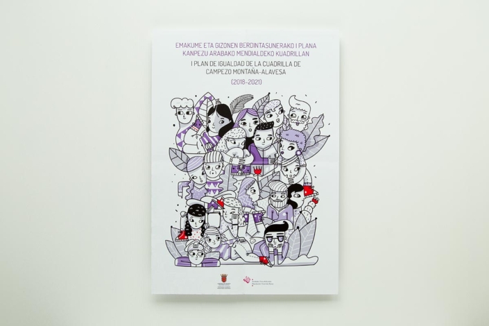 Diseño del folleto del I Plan de Igualdad de la Cuadrilla de Campezo Montaña-Alavesa (2018-2021)