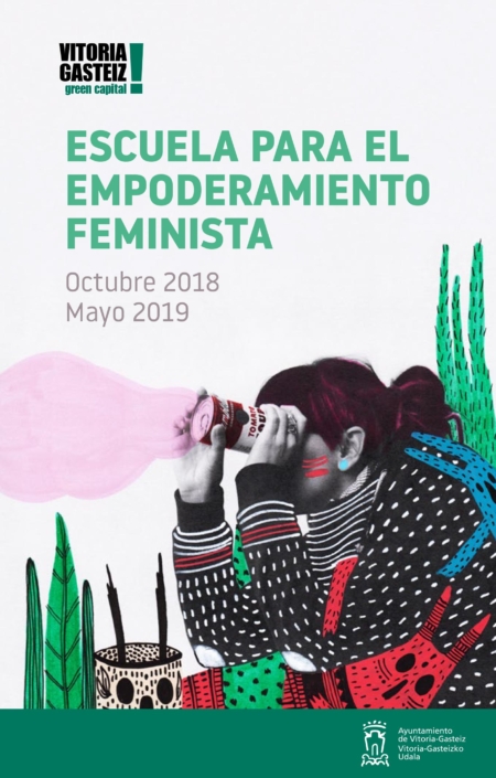 Diseño de la portada del folleto de la escuela para el empoderamiento feminista 2018-2019. Ayuntamiento de Vitoria-Gasteiz.