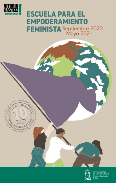Diseño de la portada del folleto de la escuela para el empoderamiento feminista 2020-2021. Ayuntamiento de Vitoria-Gasteiz.