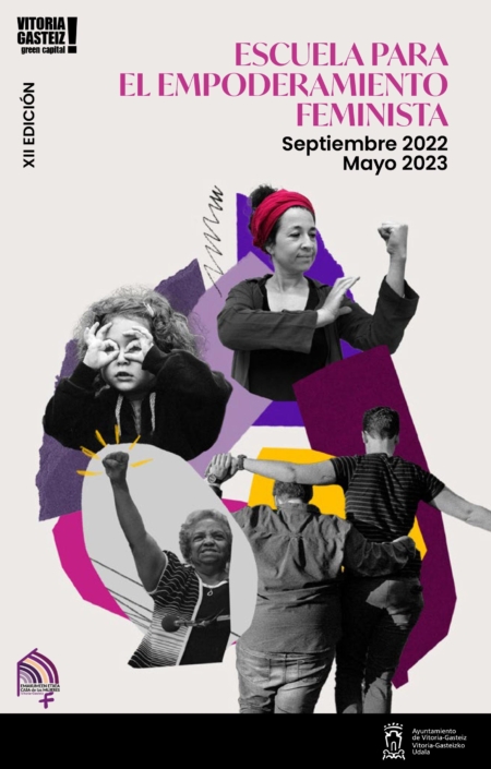 Diseño de la portada del folleto de la escuela para el empoderamiento feminista 2022-2023. Ayuntamiento de Vitoria-Gasteiz.