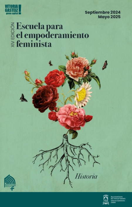 Diseño de la portada del folleto de la escuela para el empoderamiento feminista 2024-2025. Ayuntamiento de Vitoria-Gasteiz.