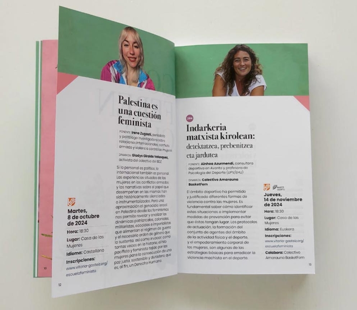 Diseño y maquetación del folleto de la escuela para el empoderamiento feminista del Ayuntamiento de Vitoria-Gasteiz 2024-2025